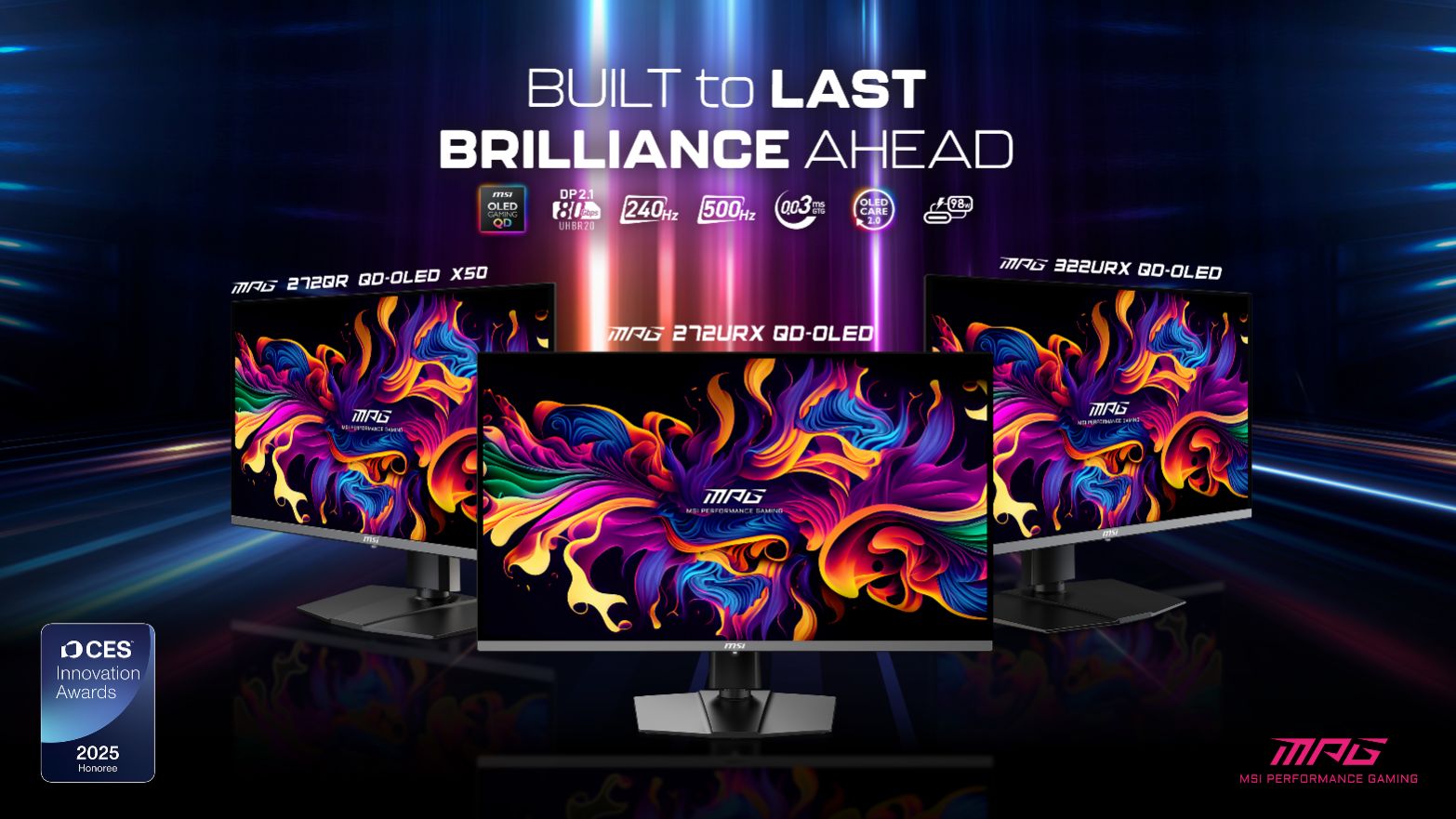 微星发布全球首款 27 吋 4K 240Hz 与 27 吋 QHD 500Hz QD-OLED 显示器
