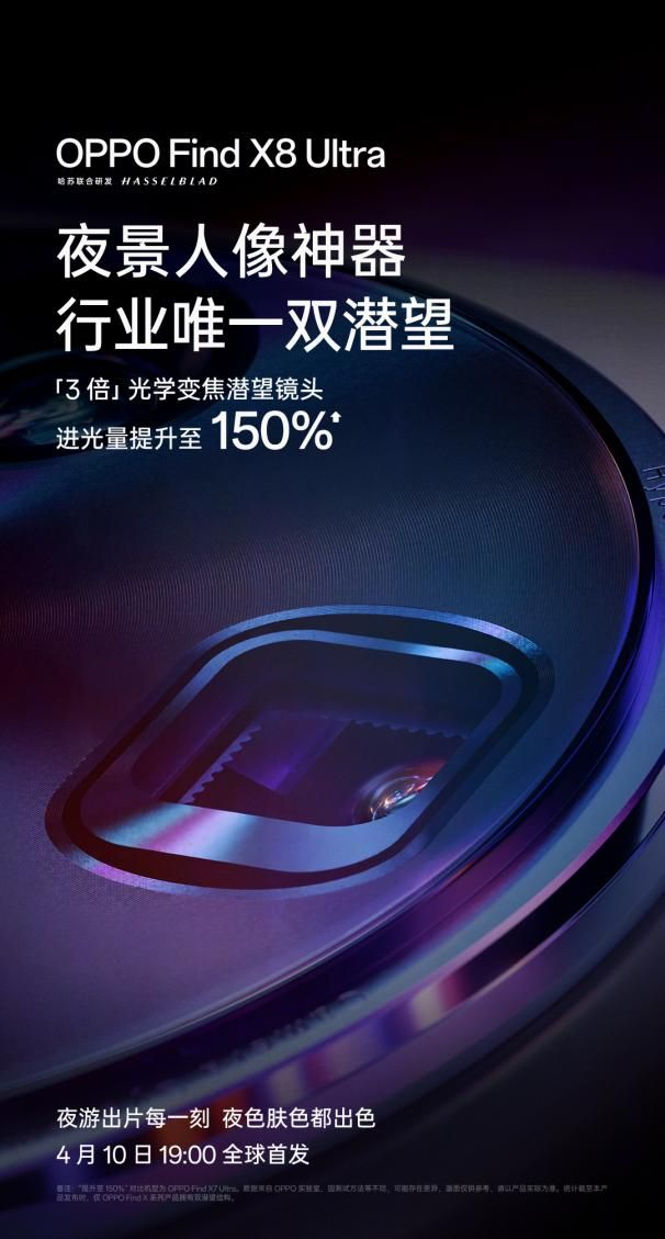 进光量提升至高251%！夜景人像神器OPPO Find X8 Ultra搭载行业唯一双潜望